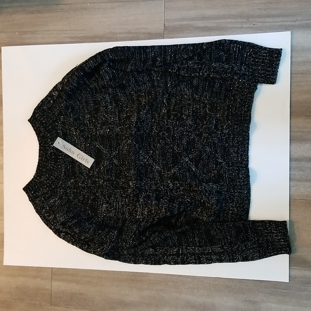 Amor Basics Soho Girls Black Sweater With Silver Threads Size M New